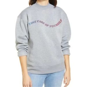 BP. Nordstrom Gray Heather TAKE CARE OF YOURSELF Mock Neck Sweatshirt XS NWT